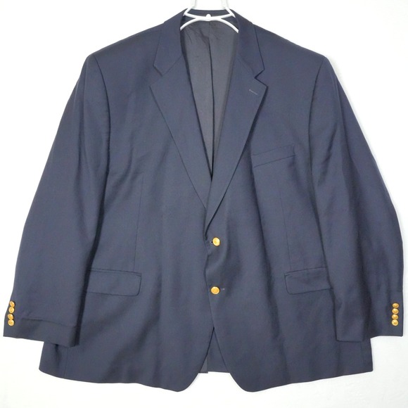 Lauren Ralph Lauren NAVY Blazer Men's 52R Blue Gold Buttons Suit Jacket Wool - Picture 1 of 11